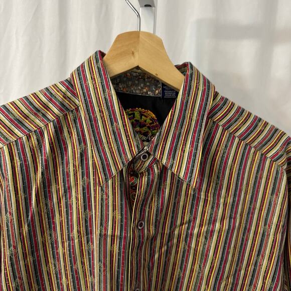 Robert Graham Shirt Mens XLT XL Tall Flip Cuff Multicolor Striped Party - Picture 10 of 13